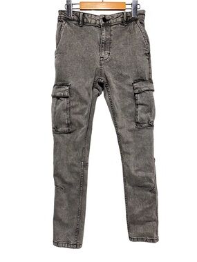 Hypnotic Gray Cargo Jeans Utility Straight Leg Denim Pants 28 Goth Grunge